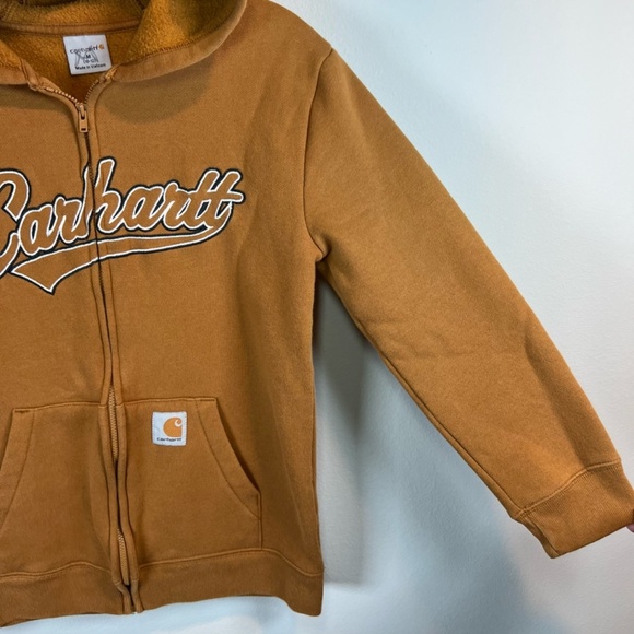 Carhartt Youth Full Zip HoodieSweatshirt Brown Spell Out Logo Pockets Kids 10/12 - Picture 7 of 13